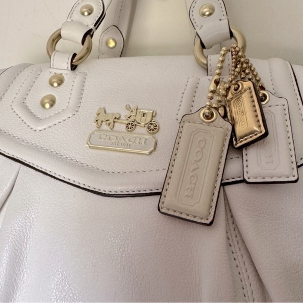 Coach Off White Leather Hobo Shoulder Bag Madison Sabrina Convertible Satchel - Picture 5 of 16